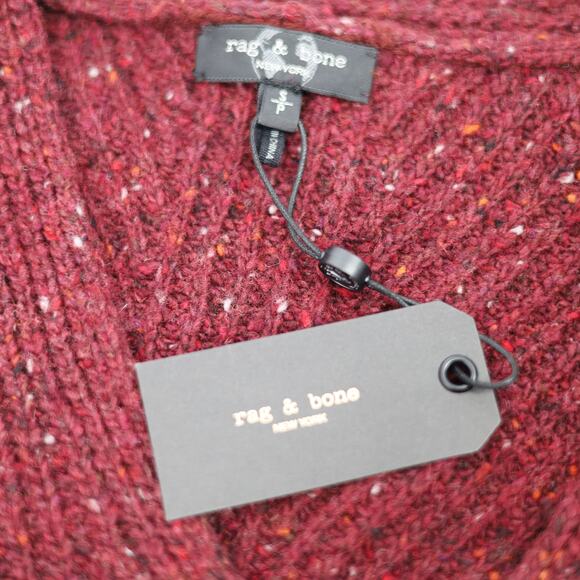 Rag & Bone Women Burgundy Donegal Wool Knit Casual V-Neck Relaxed Sweater Size S - Picture 6 of 6